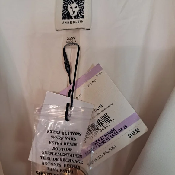 NWT Anne Klein White Lined Single Button Blazer 22W - Picture 5 of 6